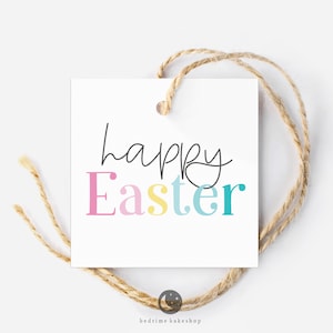 Etiqueta de galleta de Pascua imprimible - Cuadrado minimalista de Feliz Pascua - Etiqueta de regalo de primavera de Pascua de 2"