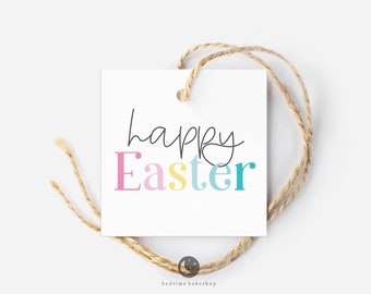 Printable Easter Cookie Tag - Happy Easter Minimalist Square -2" Easter Spring Gift Tag