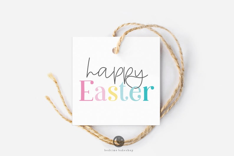 Printable Easter Cookie Tag Happy Easter Minimalist Square 2 Easter Spring Gift Tag image 1