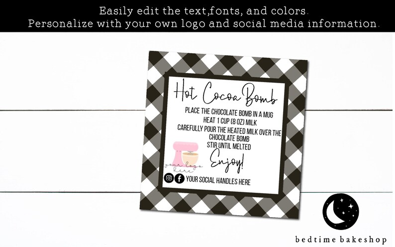 EDITABLE Hot Cocoa Bomb Instructions 2Square Tag