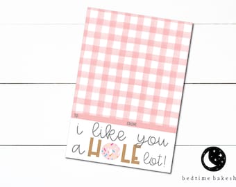 Printable Mini Cookie Card - 3.5" X 5" Happy Valentine's Day I Like You A Hole Lot  Cookie Packaging Mini Cookies