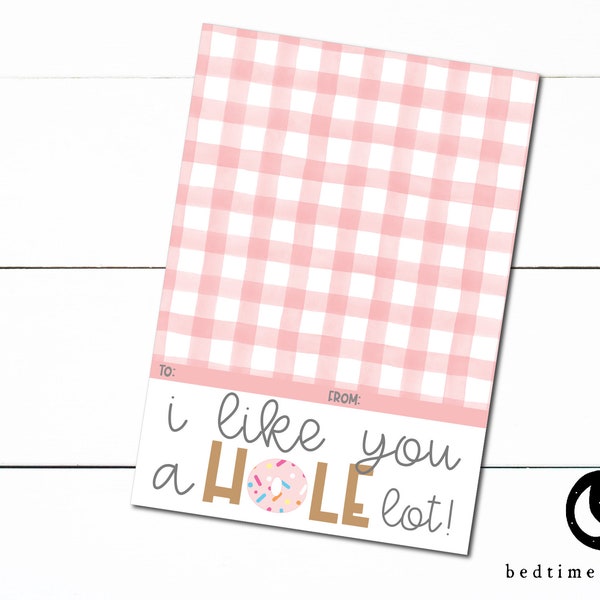 Printable Mini Cookie Card - 3.5" X 5" Happy Valentine's Day I Like You A Hole Lot  Cookie Packaging Mini Cookies