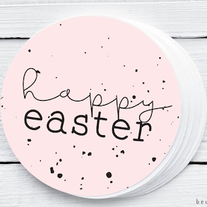 Printable 2" Round Easter Cookie Tag - Happy Easter Pink Speckled Egg Spring Cookie Packaging