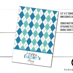 Mini cartão de biscoito para impressão - 3,5 "X 5" Feliz Dia dos Pais Azul Argyle Melhor Pai por Par Bola de Golfe Embalagem de biscoitos Mini biscoitos