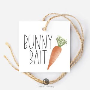 Printable Easter Cookie Tag - Happy Easter Watercolor Carrot Bunny Bait Square -2" Easter Spring Gift Tag