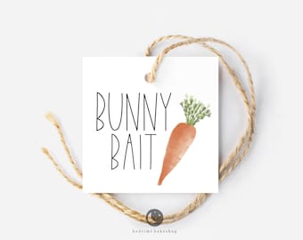 Printable Easter Cookie Tag - Happy Easter Watercolor Carrot Bunny Bait Square -2" Easter Spring Gift Tag