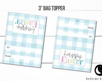 3" Happy Easter Blue Watercolor Gingham Treat Topper To From:  Printable Treat Bag Toppers- Treats For Spring Goodie Bag Topper
