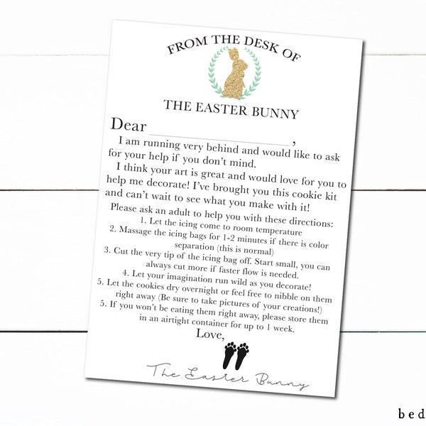 Printable Easter DIY Cookie Kit Instruction Card From The Easter Bunny Official- 3.5" x 5"- Spring Cookie Tag - Cookies