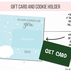 Ich bin Schnee dankbar für Sie Cookie und Geschenk Kartenhalter, druckbar, Frohe Weihnachten, Schneemann Cookie, Pinguin Cookie, Weihnachts Mini Cookie Karte