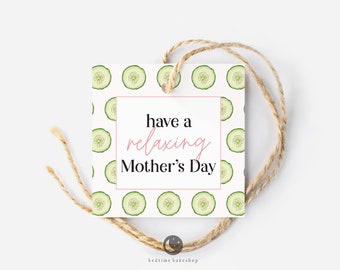 Printable Mother's Day Cookie Tag -  Cucumbers Spa Square  Tag Goodie tag -2"