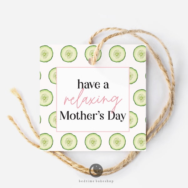 Printable Mother's Day Cookie Tag -  Cucumbers Spa Square  Tag Goodie tag -2"