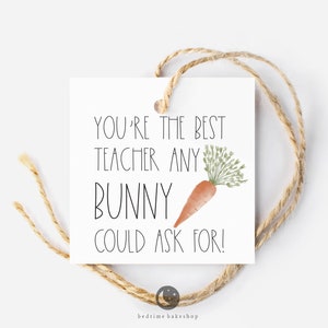Printable Easter Cookie Tag - Happy Easter You're the Best Teacher Any Bunny Could Ask For Minimalist Square -2" Easter Spring Gift Tag