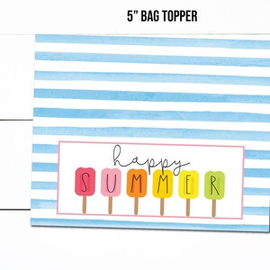 5 "Happy Summer Popsicles Treat Topper Printable Treat Bag Toppers - Sommer Pool Cookies Goodie Bag Topper