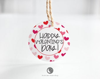 Printable Valentine's Day Cookie Tags - Happy Valentine's Day - Red Pink Hearts Valentine's Day Cookie Tags