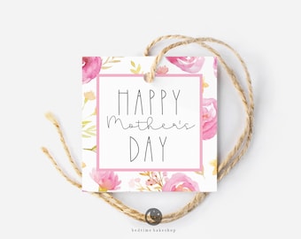 Printable Mother's Day Cookie Tag -  Watercolor Floral Square  Tag Goodie tag -2"