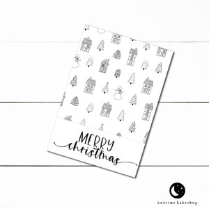 Printable Mini Cookie Card - 3.5" X 5" Black and White Christmas Icons Merry Christmas Cookie Packaging Mini Cookies