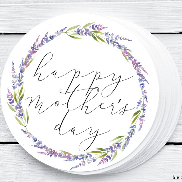 Printable 2" Round Mother's Day Cookie Tag - Lavender Wreath Mother Cookies tag -2" Mum's Day Gift Tag