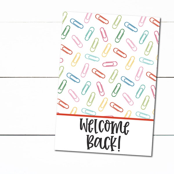 Printable Back To School Cookie Card Welcome Back Multi-Colored PaperClips - 3.5" x 5" Mini Cookie Card- Back To School Printable- School