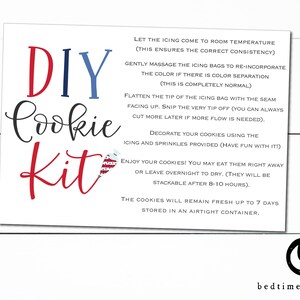 Printable Summer DIY Cookie Kit Instruction Card 4th of July Piping Bag- 3.5&quot; x 5&quot;- Cookie Decorating Kit Cookie Tag - Cookies