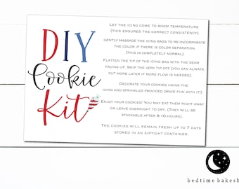 Printable Summer DIY Cookie Kit Instruction Card 4th of July Piping Bag- 3.5&quot; x 5&quot;- Cookie Decorating Kit Cookie Tag - Cookies