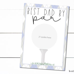 Druckbare Mini Cookie Karte - 3.5 "X 5" Happy Father's Day Blue Argyle Best Dad By Par Golf Ball Cookie Verpackung Mini Cookies
