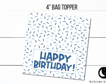 4" Happy Birthday Blue Sprinkles Treat Topper Printable Treat Bag Toppers- Birthday Cookies Goodie Bag Topper