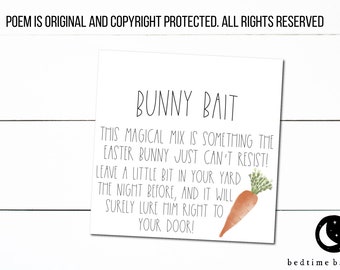 2" Square Printable Easter Cookie Tag - Bunny Bait Minimalist Famrhouse -Original Poem Copyright Protected © Watercolor Carrot