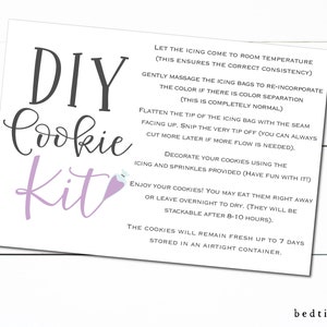 Carte d'instructions imprimable du kit de biscuits à faire soi-même pour le printemps, passepoil violet - 3,5 x 5 po. - Kit de décoration de biscuits étiquette à biscuits - Biscuits