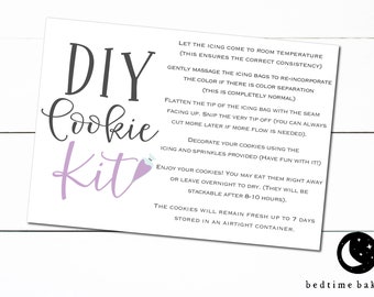 Afdrukbare lente DIY koekjesset instructiekaart paarse spuitzak - 3,5" x 5" - koekjesversieringsset koekjeslabel - koekjes