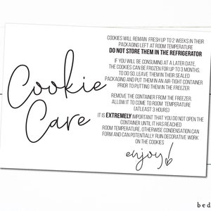 Afdrukbare Cookie Care Freezing Instruction Card - 3,5" x 5"-Freezing Cookie Tag NIEUWE FORMULERING - Cookies