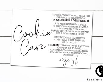 Printable Cookie Care Freezing Instruction Card - 3.5" x 5"-Freezing Cookie Tag NEW WORDING - Cookies