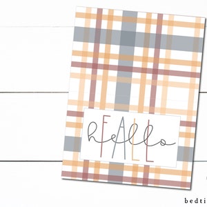 Digital Printable 3&quot;x4&quot; Hello Fall Plaid Treat Bag Toppers-  Autumn Leaves, Pumpkin Cookies Goodie Bag Topper