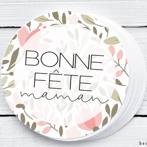 Printable 2" Round French Bonne Fete Maman Mother's Day Cookie Tag - Pink Pastel Floral Mother Cookies tag -2" Mum's Day Gift Tag