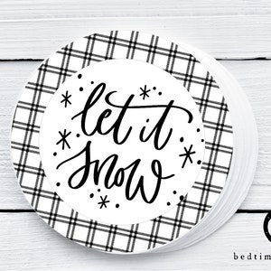 Printable 2" Christmas Let it Snow Plaid Tag- Merry Christmas Cookie- Winter Cookie Tags Gift Tags Cupcake Toppers- Digital Cookie Tags