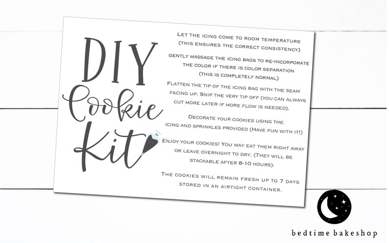 Printable Spring DIY Cookie Kit Instruction Card Black Piping Bag- 3.5' x 5'- Cookie Decorating Kit Cookie Tag - Cookies 
