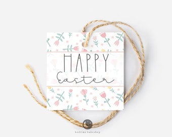Printable Easter Cookie Tag - Happy Easter Spring Flowers Square -2" Easter Spring Gift Tag
