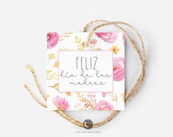 Printable Mother's Day Cookie Tag -  Watercolor Floral Square  Tag Goodie tag -2" Feliz Dia De Las Madres