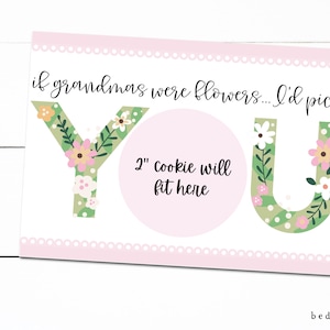 Cartão de Mini Biscoito para Imprimir 3,5" X 5" Feliz Dia das Mães Se as avós fossem flores, eu escolheria você Embalagem de Biscoito Floral de Renda Rosa Mini Biscoitos