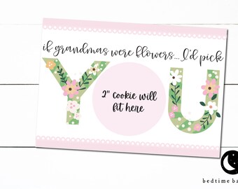 Tarjeta imprimible para mini galletas de 3.5" x 5" Feliz Día de la Madre Si las abuelas fueran flores, te elegiría a ti, encaje rosa Empaque floral para mini galletas