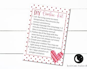 Afdrukbare Valentijnsdag DIY Cookie Kit Instructiekaart Plaid - 3,5" x 5" - Valentijn Afdrukbare Winter Cookie Tag - Koekjes