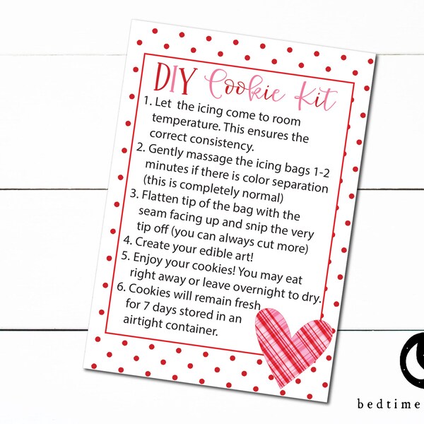 Printable Valentine's Day DIY Cookie Kit Instruction Card Plaid - 3.5" x 5"- Valentine Printable Winter Cookie Tag - Cookies