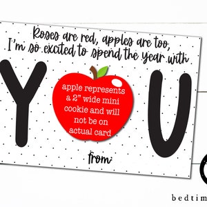 Mini cartão de biscoito imprimível - 5 "X 3,5" de volta às aulas com pontos Apple Cookie Card Embalagem de biscoitos Mini biscoitos