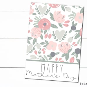 Printable Mini Cookie Card - 3.5" X 5" Happy Mother's Day Dusty Pink Floral Cookie Packaging Mini Cookies