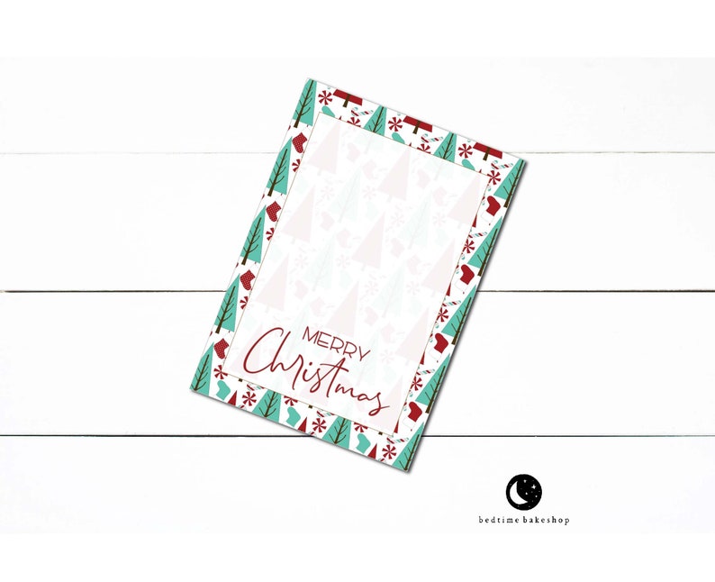 Printable Christmas Red Teal Trees 3.5 x 5 Mini Cookie Card Christmas Printable Cookie Cards Christmas Cookies Holiday Cookie Tag