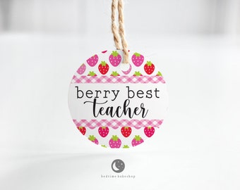 Printable Valentine's Day Cookie Tag - You're The Berry Best Teacher Strawberry Blossoms Cookie Tags Christmas Tag Goodie tag -2"