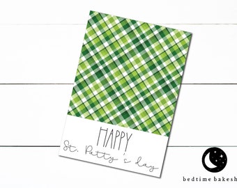 Printable Mini Cookie Card - 3.5" X 5" Happy St. Patty's Day Tiny Green Plaid Cookie Packaging Mini Cookies