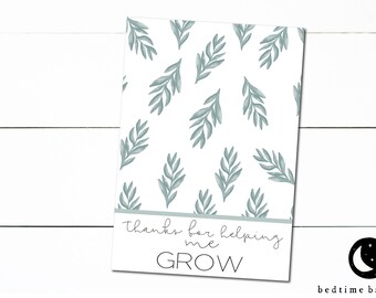 Printable Mini Cookie Card - 3.5" X 5" Happy Mother's Day Thanks For Helping Me Grow Greenery Floral Cookie Packaging Mini Cookies