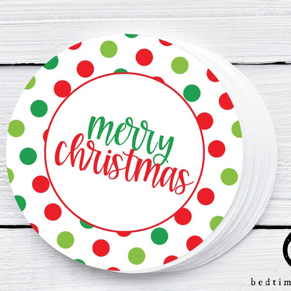 Printable Christmas Cookie Tag - Merry Christmas Red and Green Dots Cupcake Topper Christmas Winter Tag Christmas Tag Goodie tag -2"