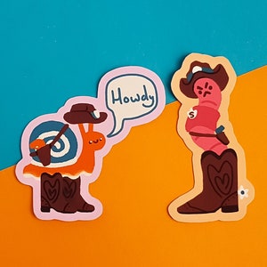Cowboy Schnecke und Cowboy Wurm Aufkleber | Matte Vinyl-Aufkleber