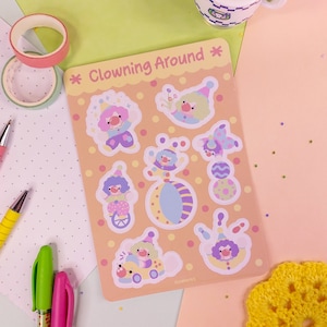Feuille d'autocollants faisant des clowns | Feuille d'autocollants brillants| A5